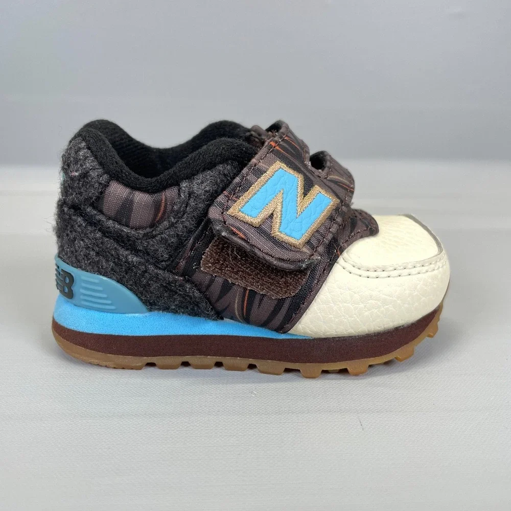 New Balance 574 Infant Shoes Kids Toddler Size 2 EU 17 Brown Strap Sneakers
